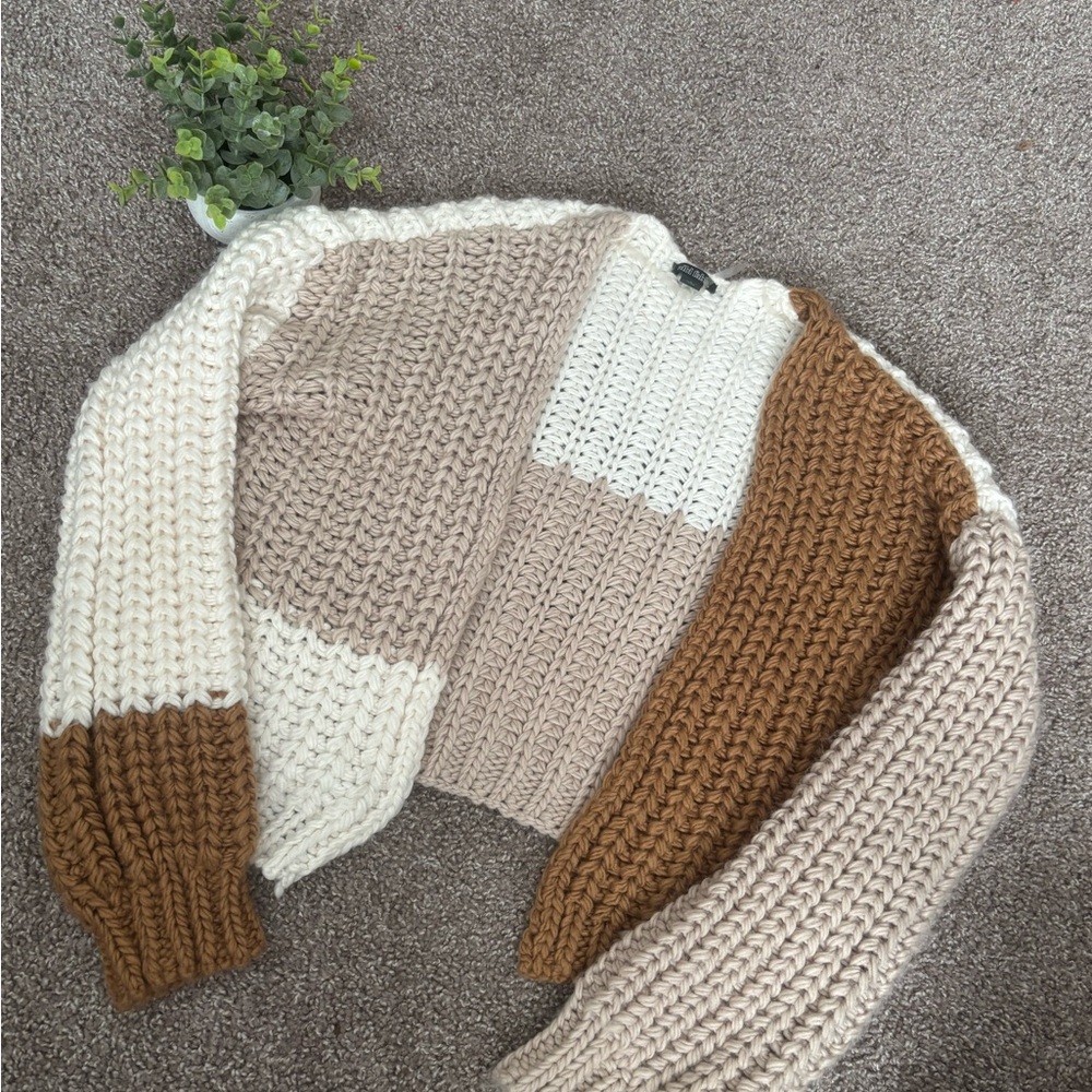 Wild Fable Cream and Brown Knit Cardigan